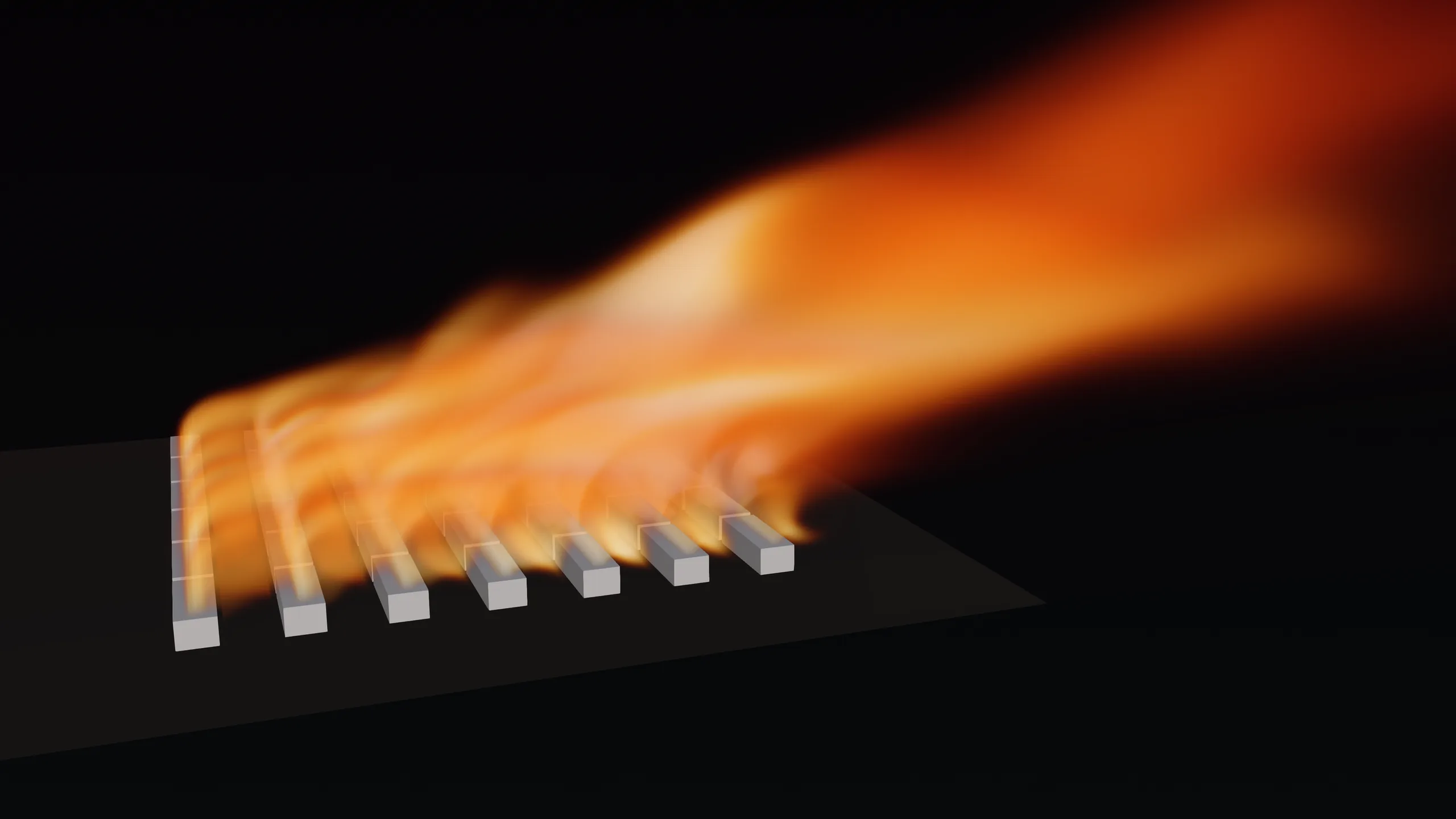 Temperature field showing hot-air recirculation through a dense data-center cooling yard