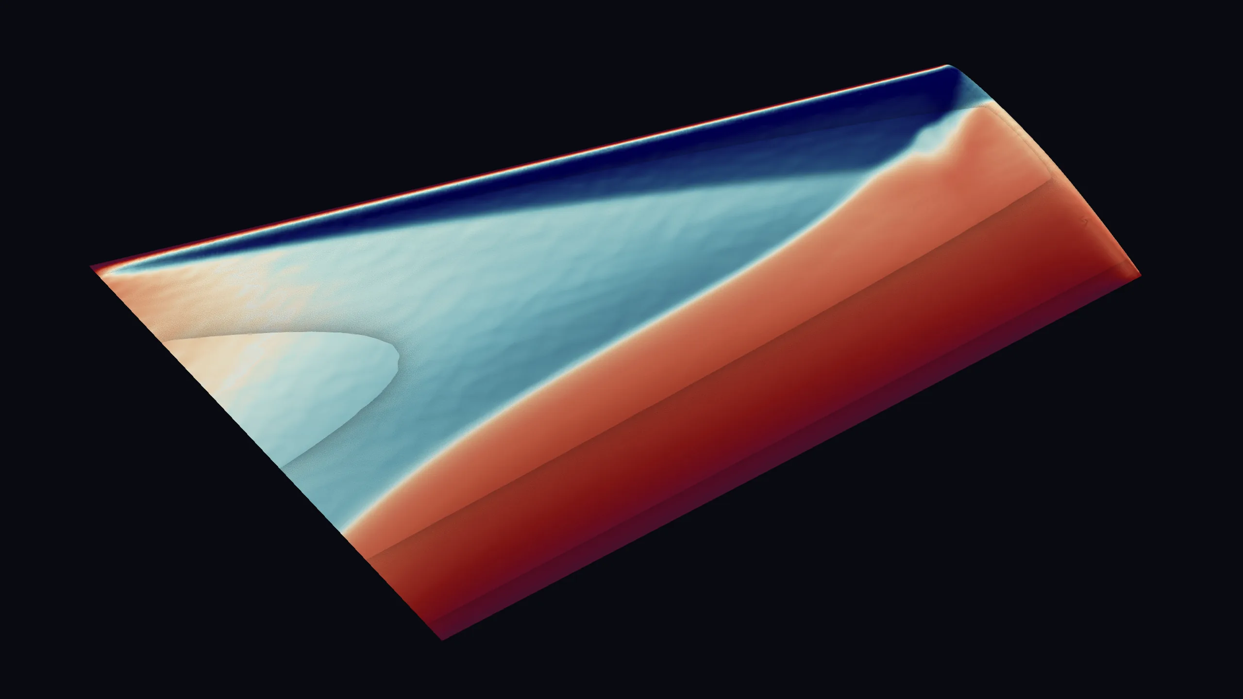 Upper-surface pressure coefficient on the ONERA M6 wing, showing the λ-shock and its kink